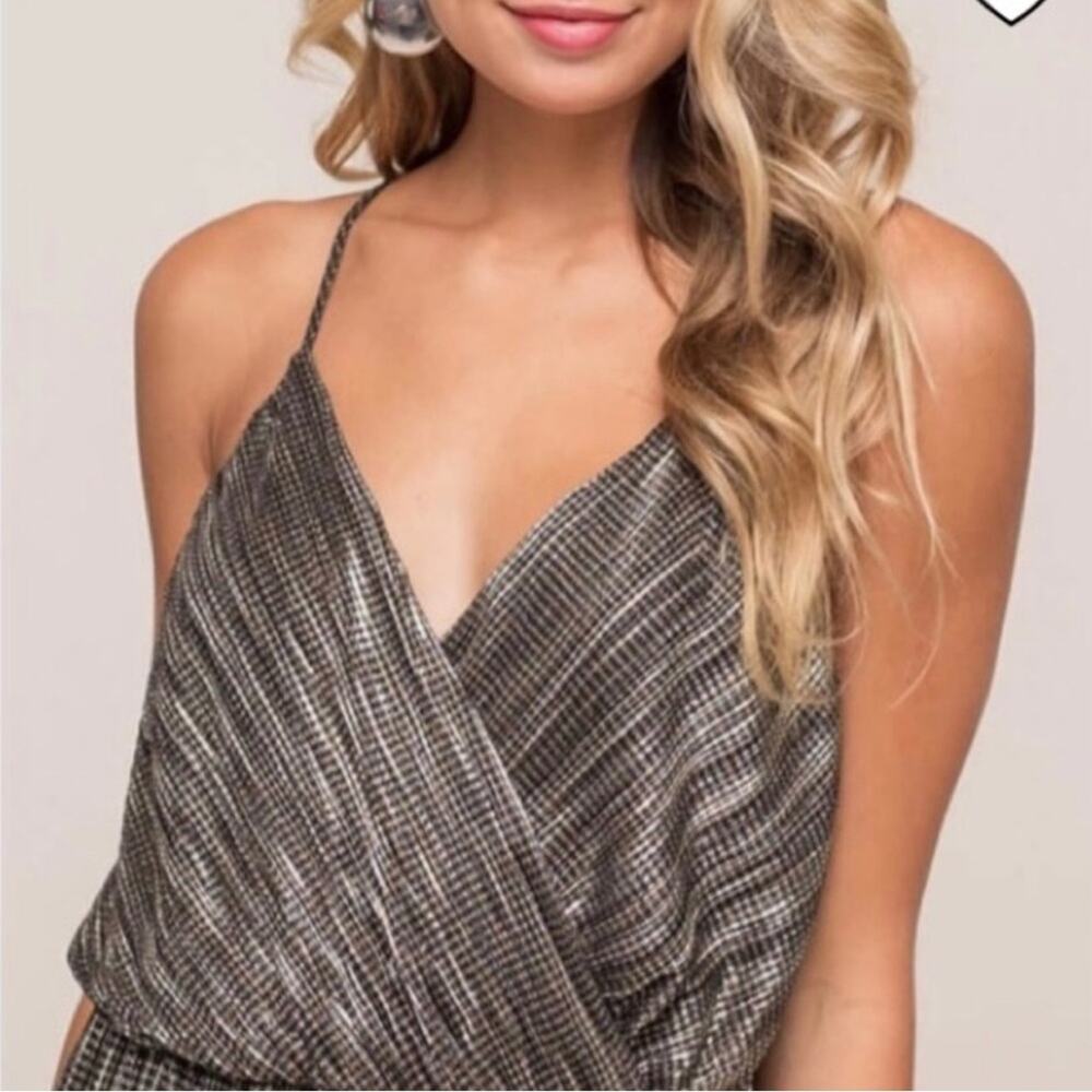 Lush Metallic Jumpsuit Wide Leg Trouser Silver Gold Gunmetal Dressy Size Small - Picture 5 of 12